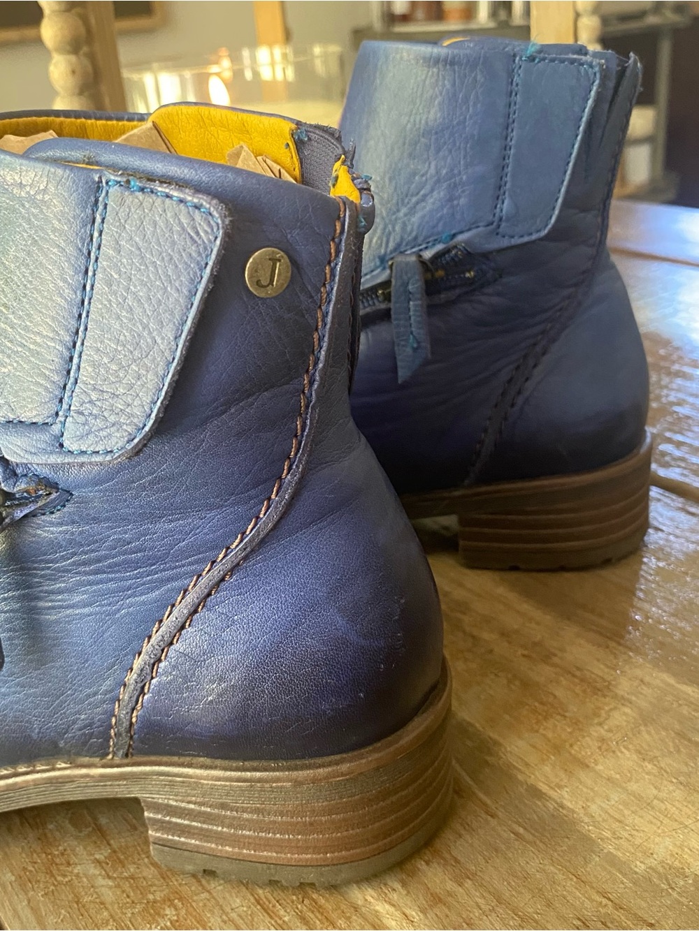 Jafa Leather Handmade Zip-Front Moto Combat Ankle Boots Womens 38 US 7-7.5 Blue - Picture 11 of 16
